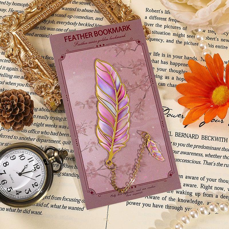 5style Vintage Art Feather Metal Bookmark with High Beauty and Exquisite Student Page Clip Cultural and Creative Gift
