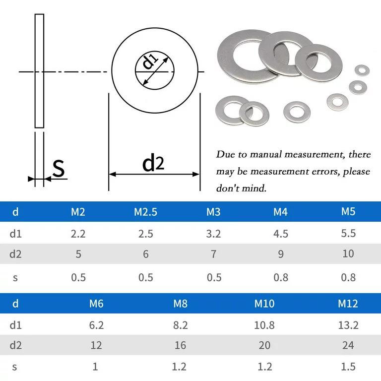 Sada plochých podložek z nerezové oceli 304: 180/360/580 kusů
