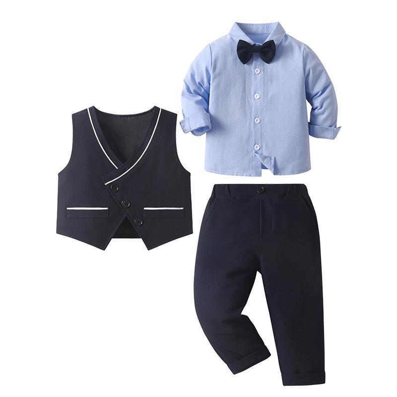 Dreiteiliges formelles Anzugset für Jungen - Hemd, Weste & Fliege für Geburtstage & Auftritte im Frühling/Herbst