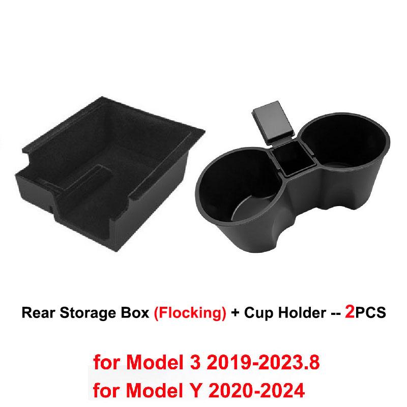 Center Console Storage Box For Tesla Model 3 2023 Model Y 2020-2024 Hidden Car Armrest Front Rear Organizer Flocking Layer Slide