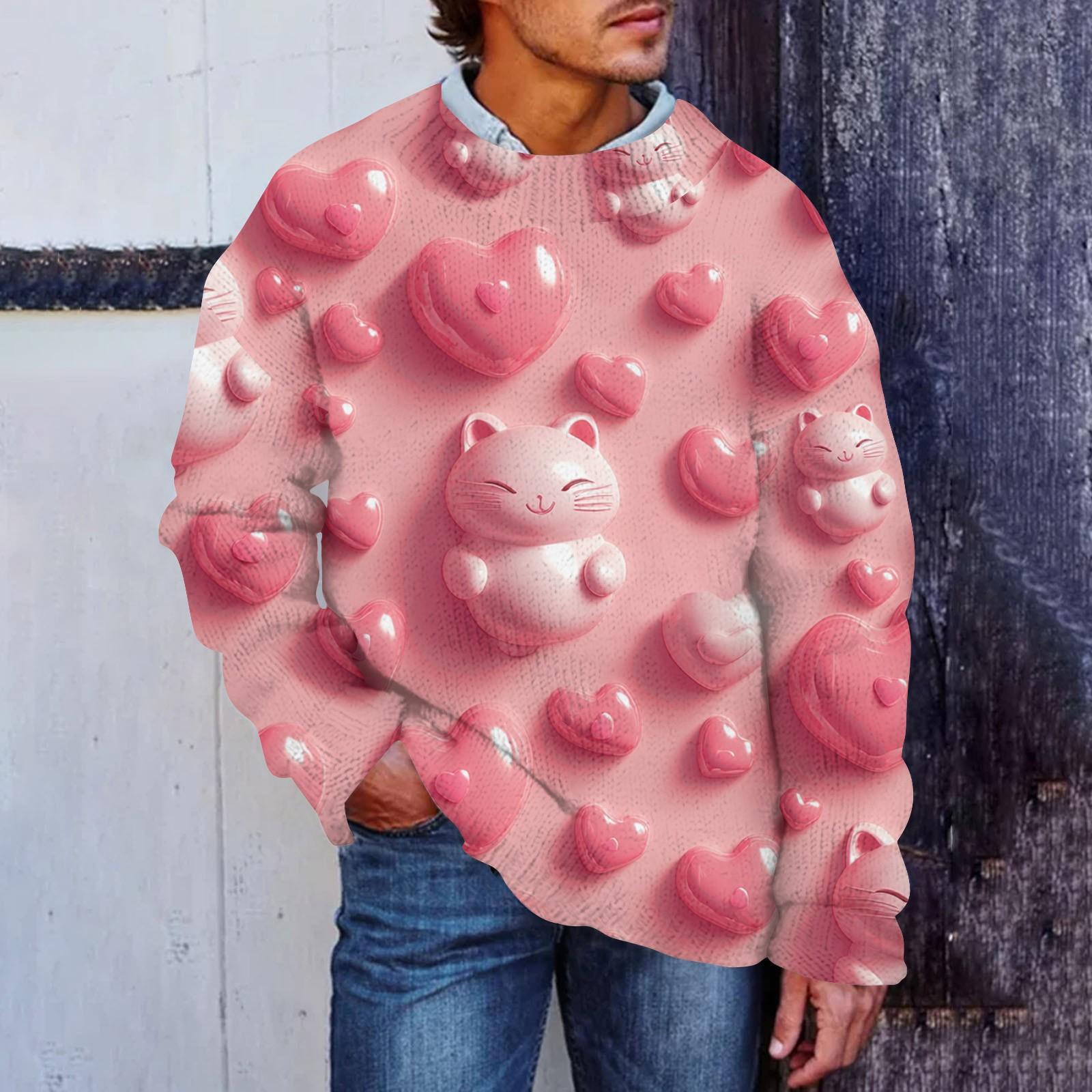 

Мужской принтованный искусственный свитер, толстовка с круглым вырезом, свободный топ с длинными рукавами XL