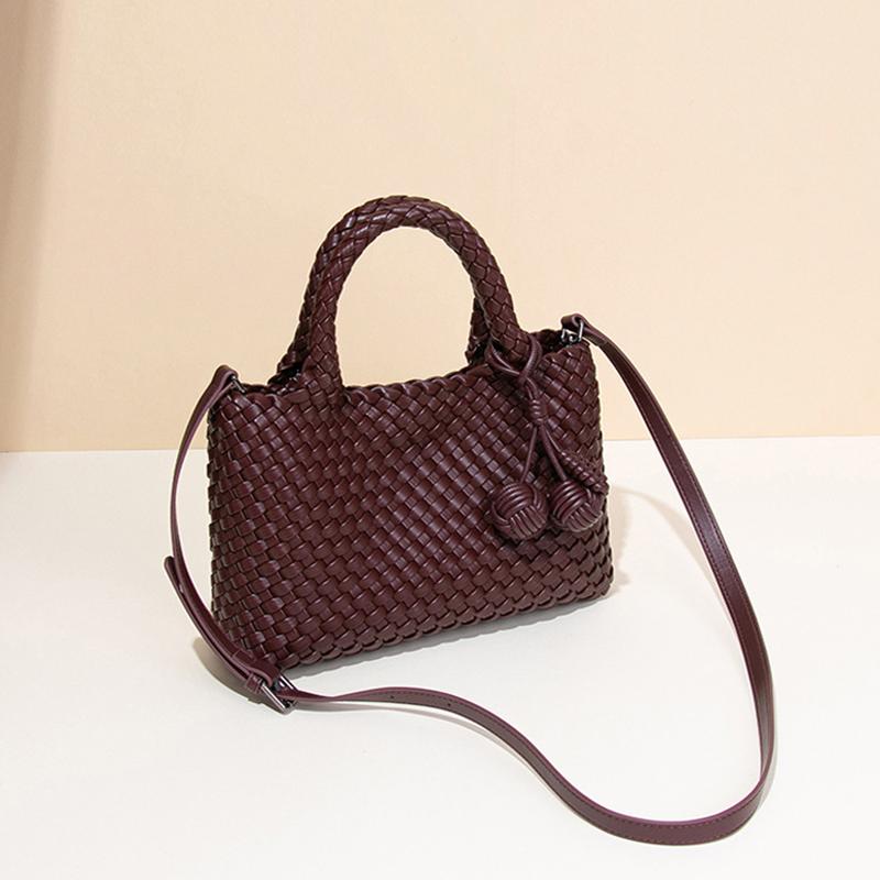 Hochwertige gewebte Taschen für Damen Tragetasche Korb Schultertasche Umhängetasche PU-Leder Handgewebte Geldbörse Sommer Strand Reise Handtasche