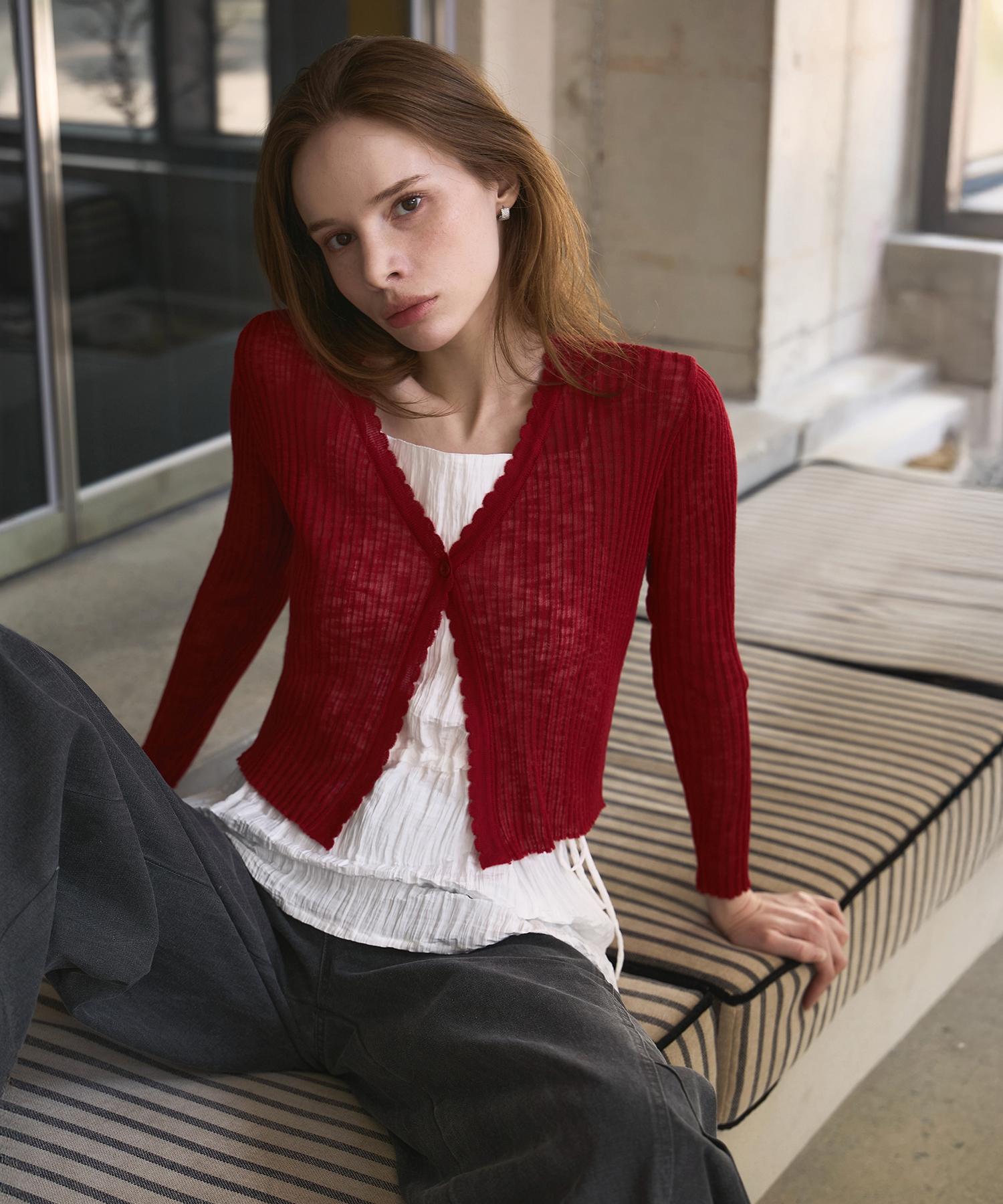 High Five Summer Wave Button See-Through Knit Cardigan White/Free