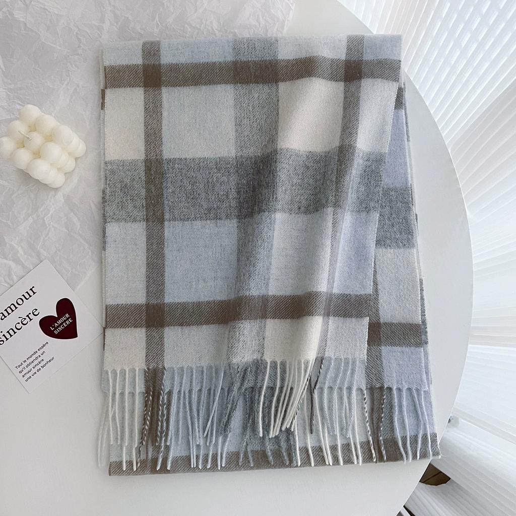 100% Pure Wool Scarf Female Winter Warm Cashmere Shawl Checkerboard Couple Accessory Outdoor Wrap Windproof Scarf