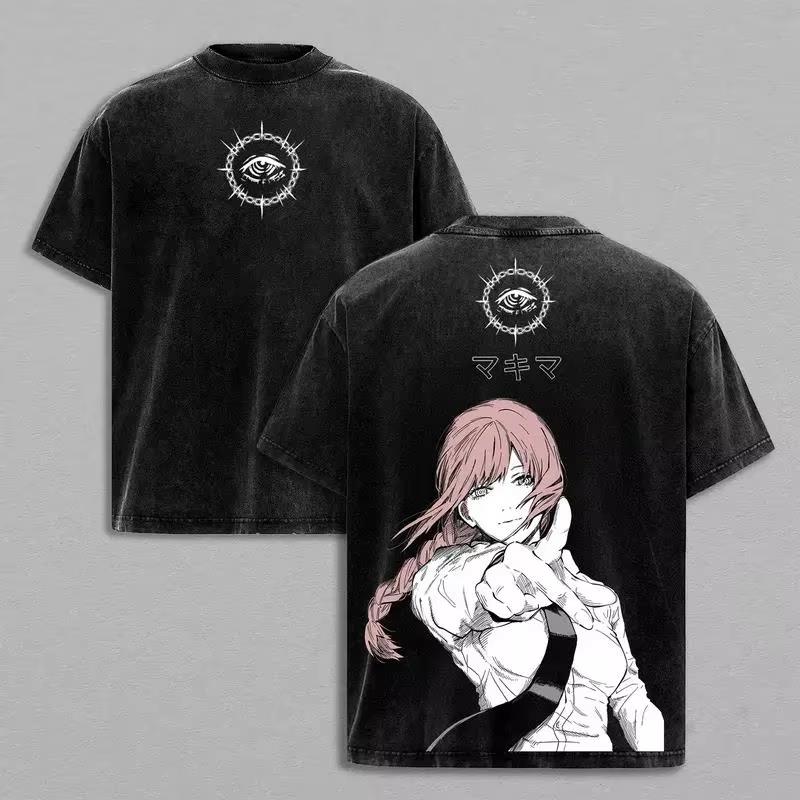 Makima Chainsaw Man Graphic T-shirt Manga Harajuku Washed Oversized T Shirt Men Women Clothing Cotton Tees S