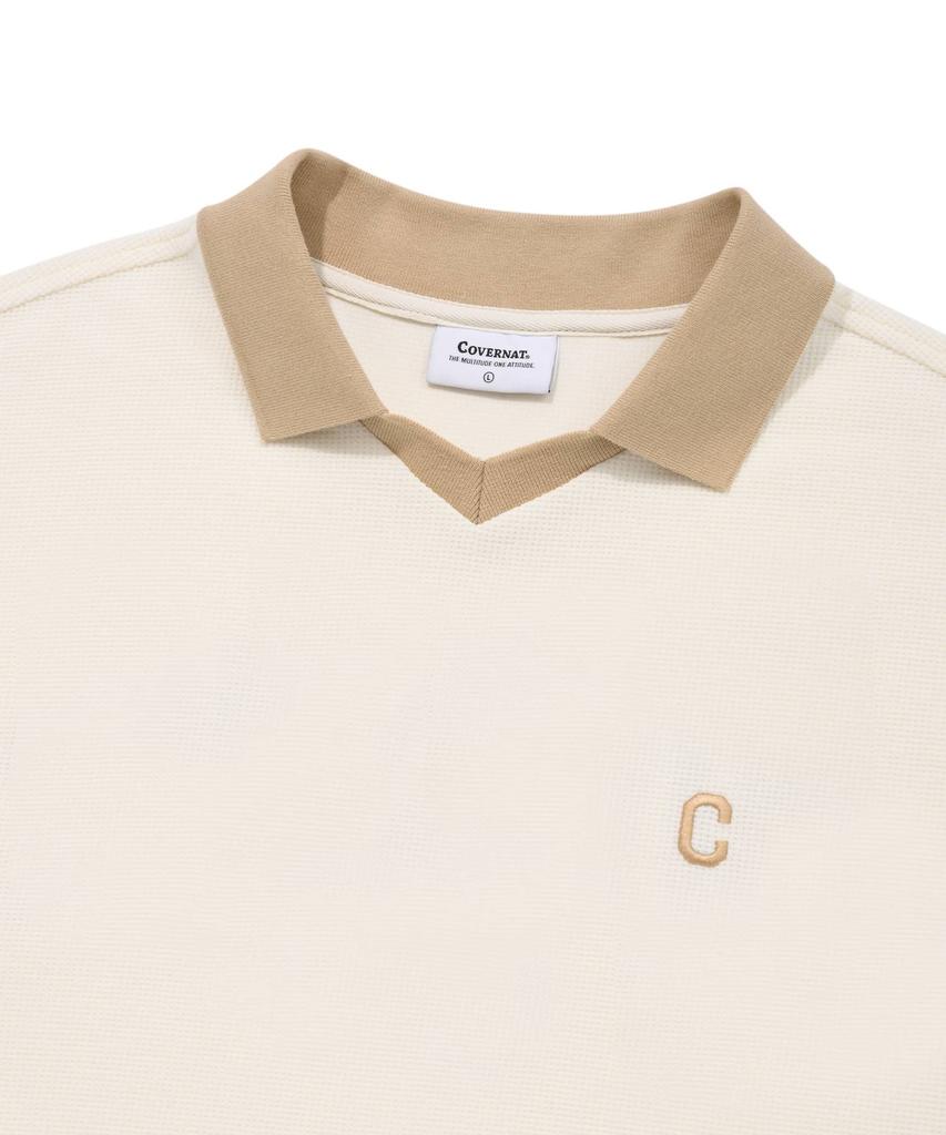 COVERNAT Waffle Arch Collar T-Shirt Cream