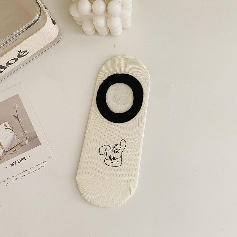 Summer Thin Boat Socks for Women, Cotton Socks, Breathable Short Socks, Summer Cartoon, Shallow Mouth, Non-dropping and Invisible Socks