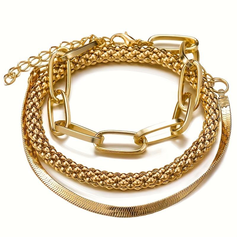 Trendy European and American Accessories: Multi-layer Snake Bone Chain Bracelet Set, Creative Vintage 3-piece Golden Chain Bracelet for Women.