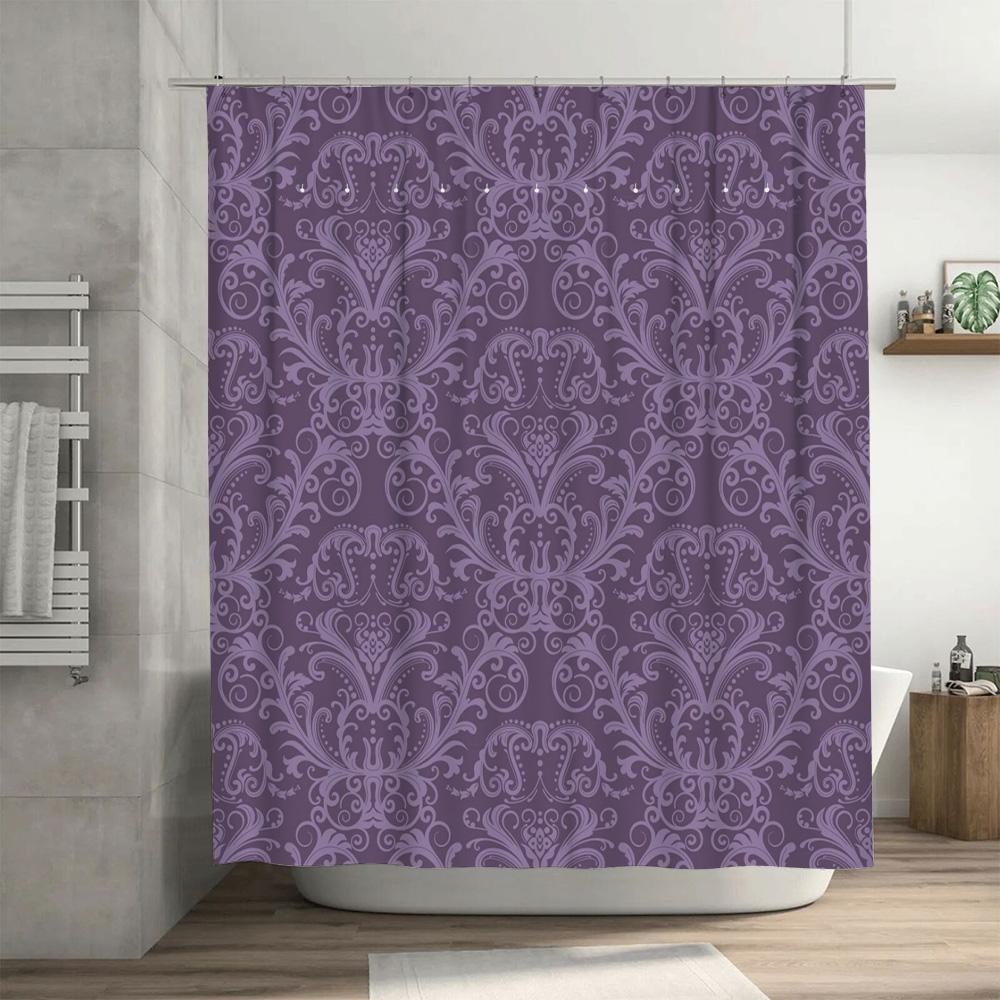 Luxurious Purple Damask Shower Curtain Vintage Luxury Bath Decoration Waterproof Fabric for Bathroom Decorations (Purple)