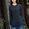 Spring Solid Color Stand Collar Full Sleeve Tops Women Vintage Single-breasted Cardigan Cotton Linen Shirts