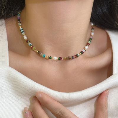 Natural Stone Necklace for Women. Colorful Glass Bead Sweater Style. Light Luxury, Niche, Versatile and High-end Collar Chain.