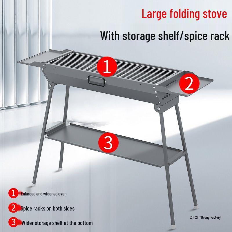 Portable Outdoor Charcoal Grill: Thickened Folding BBQ Rack for Home & Picnic Use, Full Set Included