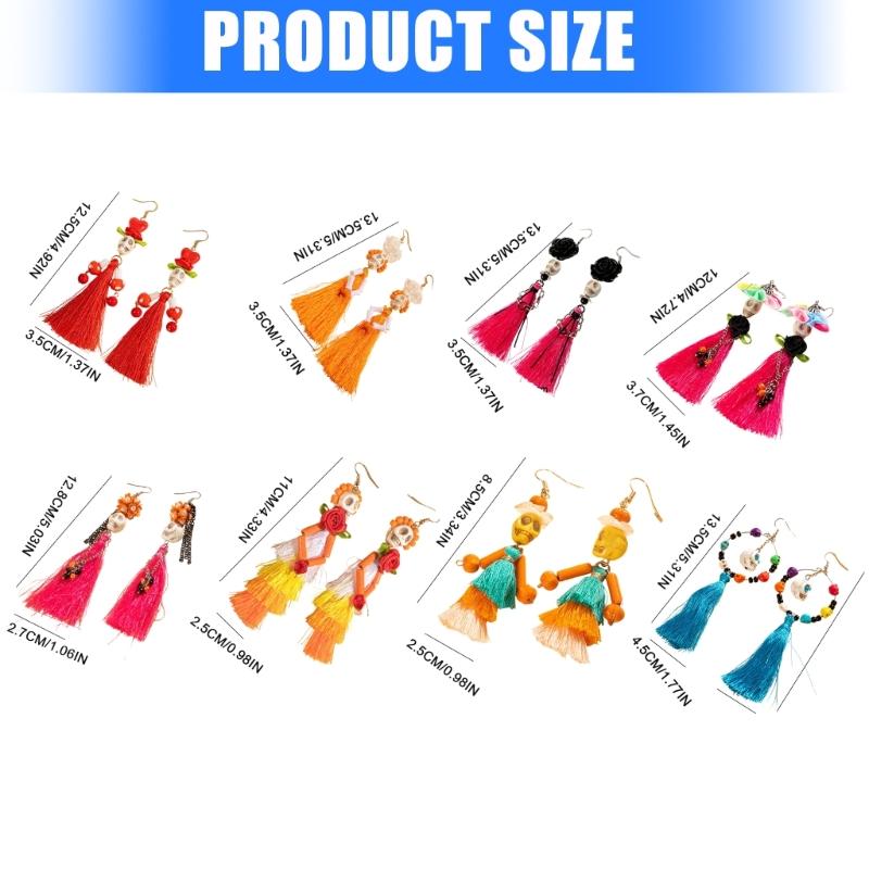 Unique Gothic Skeleton Earrings Bohemian Tassels Jewelry for Women Portable Ethnic Party Wear