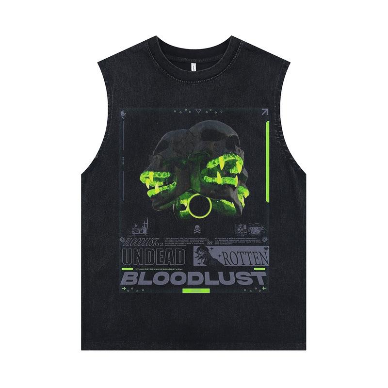 European And American High Street Punk Rock Print Washed Old Oversize Sleeveless T-Shirt Men'S Vest