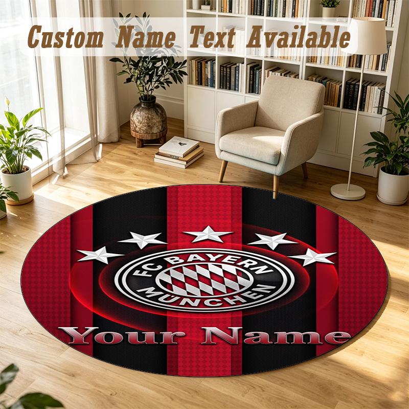 Round Rug Custom NameBayern Munich Pattern Non Slip Carpet Home Floor Decor