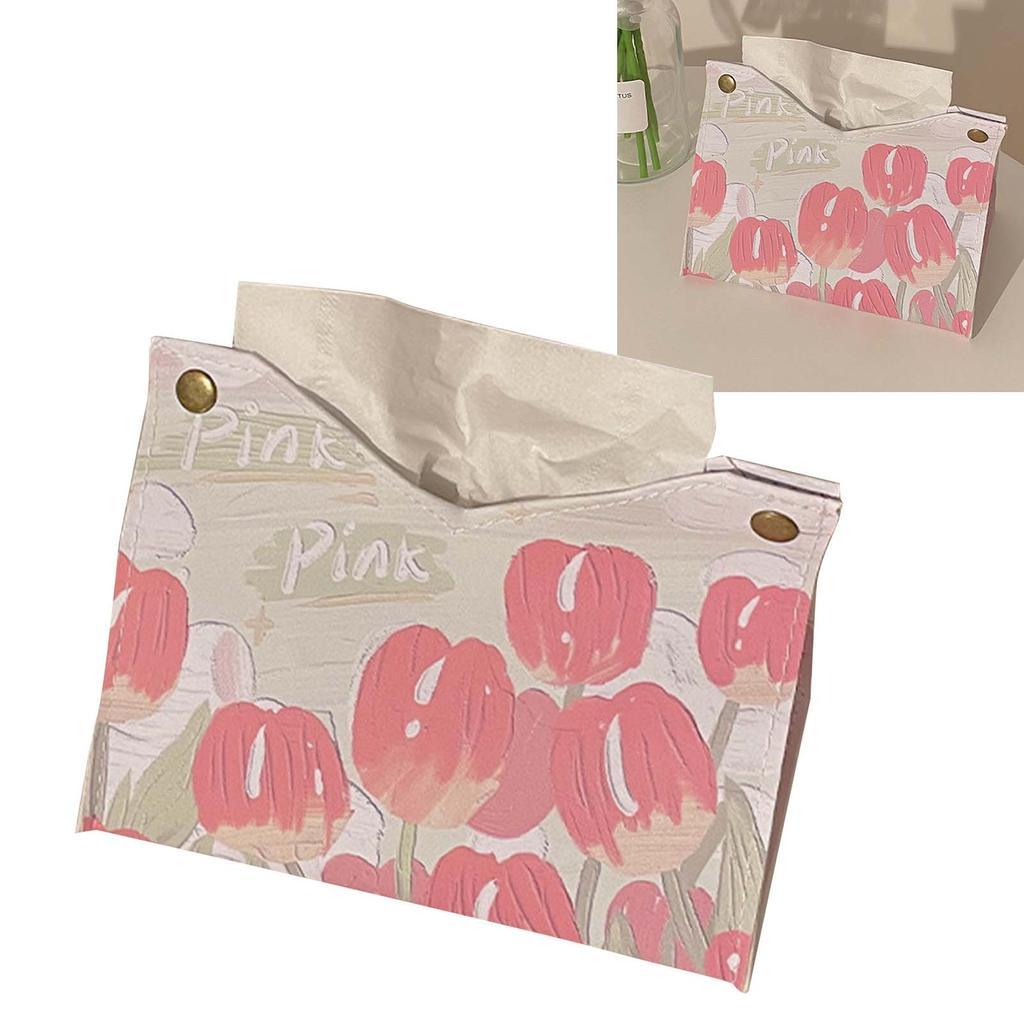 Paper Box Cover Large Cute PU Leather Facial Hand Paper Box Cover for Bedroom Living Room Cars Pink