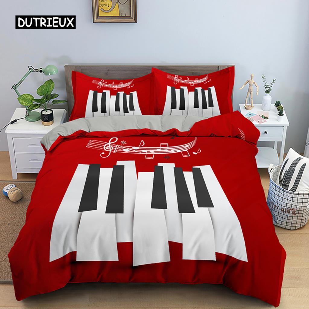 Music Bedding Set Piano Keyboard Music Note Duvet Cover Queen Size Bed Linen Comforter Microfiber Guitar Polyester Bedding Sets