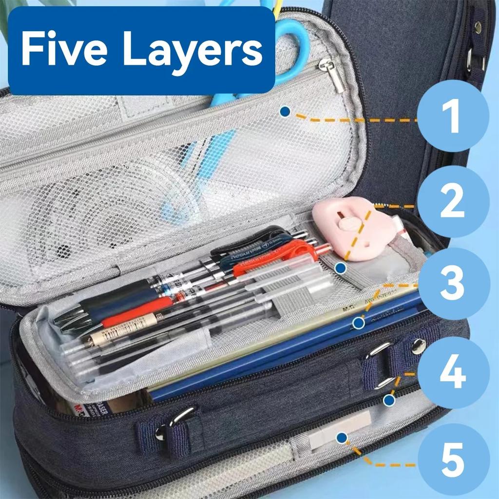 Pen Storage Bag Pencil Case 5 Layer Large Capacity Cosmetic High Quality Study Supplies Simple Student Stationary Boxes