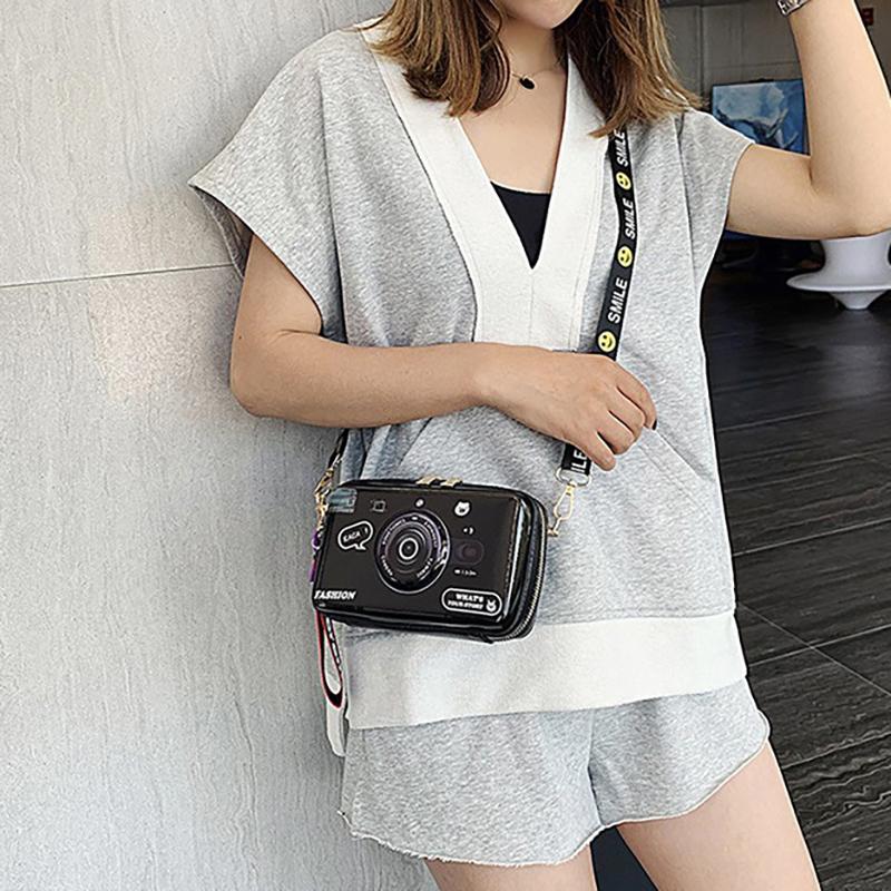 SCIONE Bolsa de Ombro Mini Câmera 2025 Nova PU Pintada Bolsa Fofa para Menina Moda Personalidade Coringa Bolsa Transversal