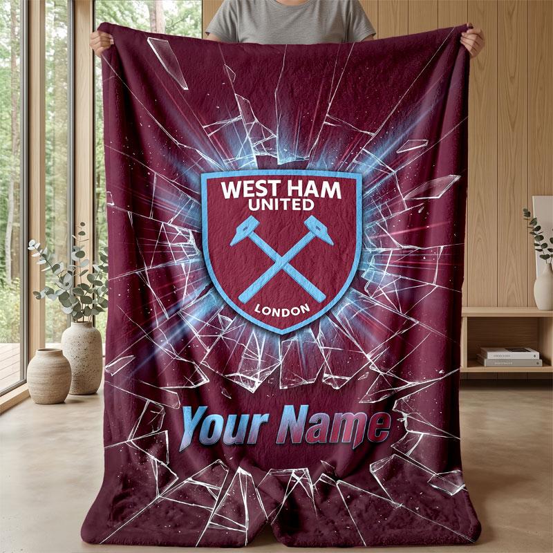 West Ham United FC Coperta in Flanella con Nome Personalizzato Logo Calcio Coperta in Pile Personalizzata Regalo Speciale per Divano Camera da Letto Casa