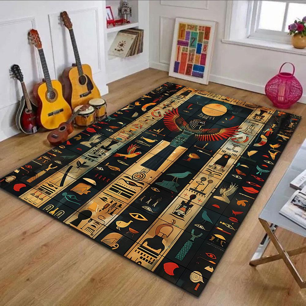 Ancient Egyptian Symbolic Tapestry Patterned carpet, non slip mat suitable for living room and bedroom sofas