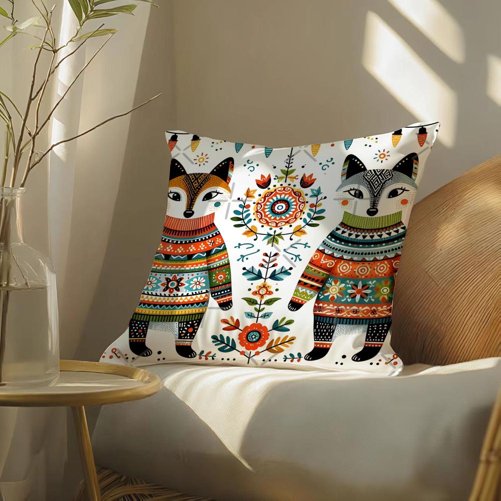 Colorful Plant And Classic Animal Print Pillow Case Double-Sided Plush Sofa Cushion Covers Organic Breathable Invisible Zipper