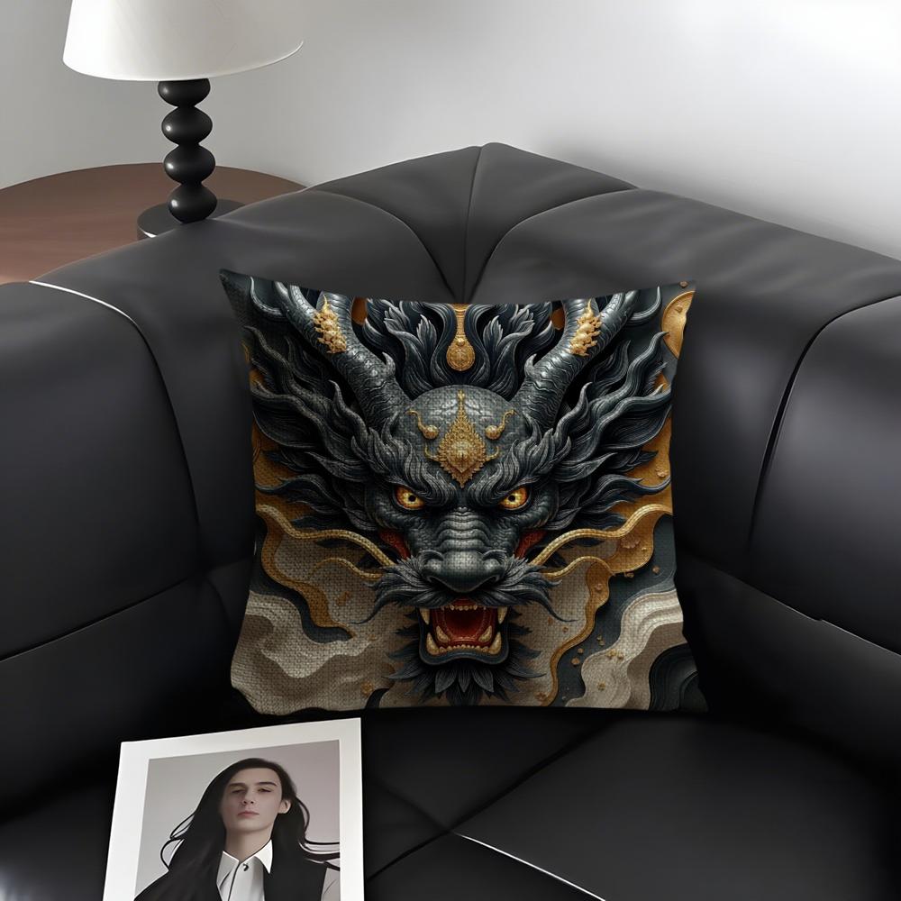 Famous Dragon Image Cool Cushion Cover Natural Linen Organic Fabric DoubleSided Printing Sofa Home Decor Gift Pillow Case