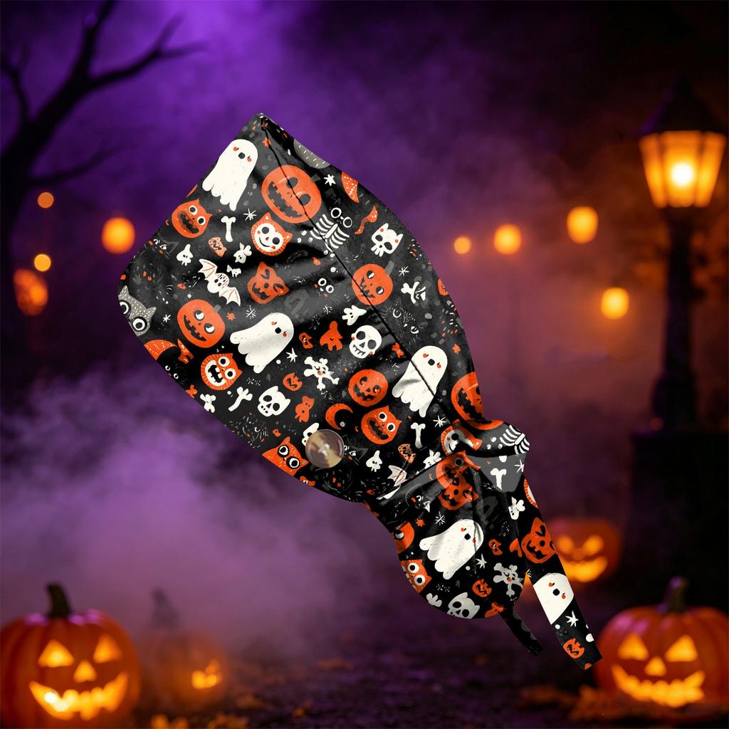 Women's Halloween Printed Ponytail, Fashion Work Hat With, Shower Wrap, Costume