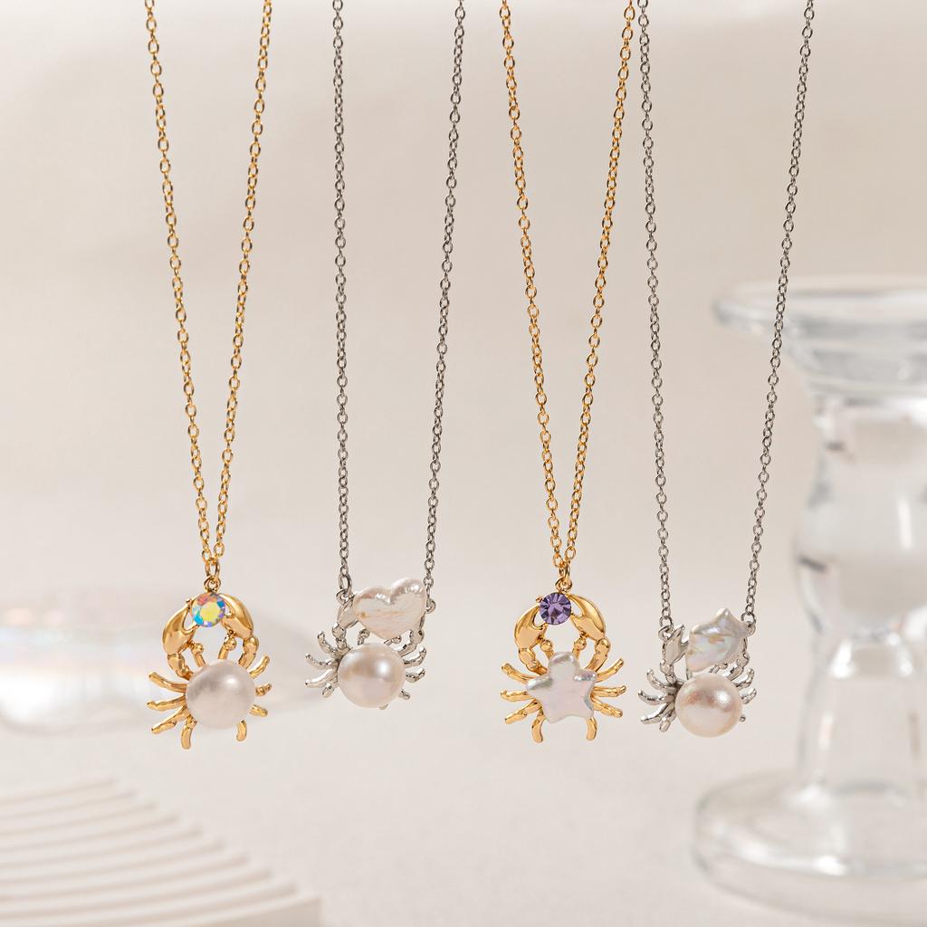 New Fashion Ocean Cute Crab Zircon Pearl Pendant Necklace