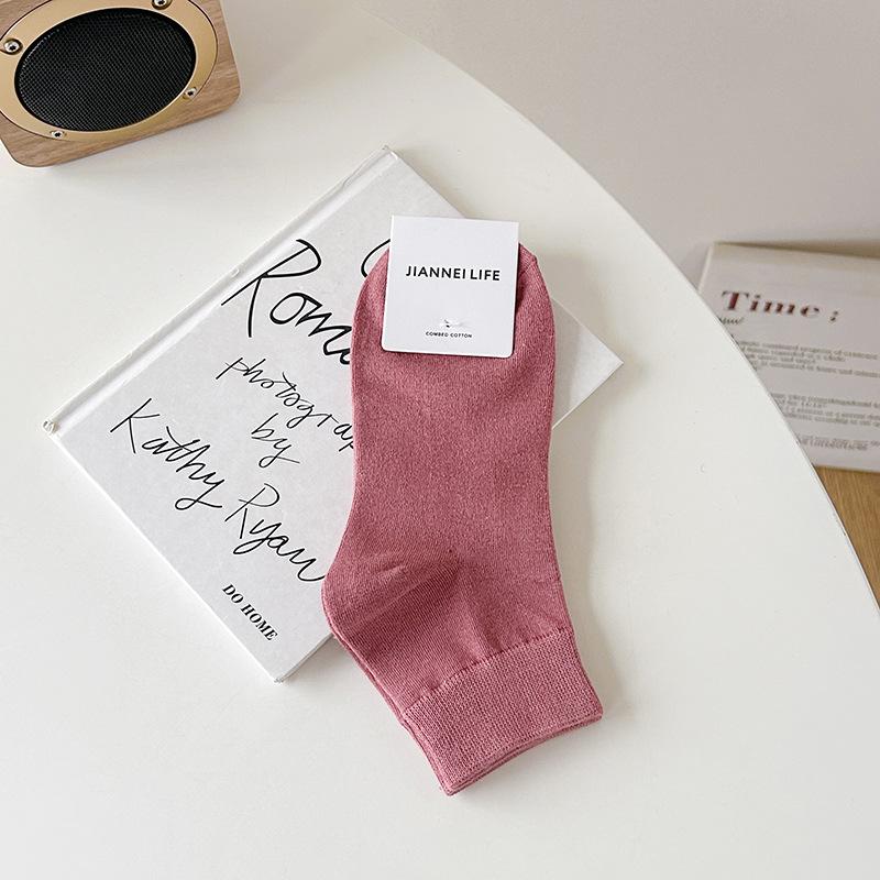 Summer Candy-colored Thin Cotton Socks for Women, Simple Mid-calf White Socks for Girls, Solid Color Versatile Women's Socks