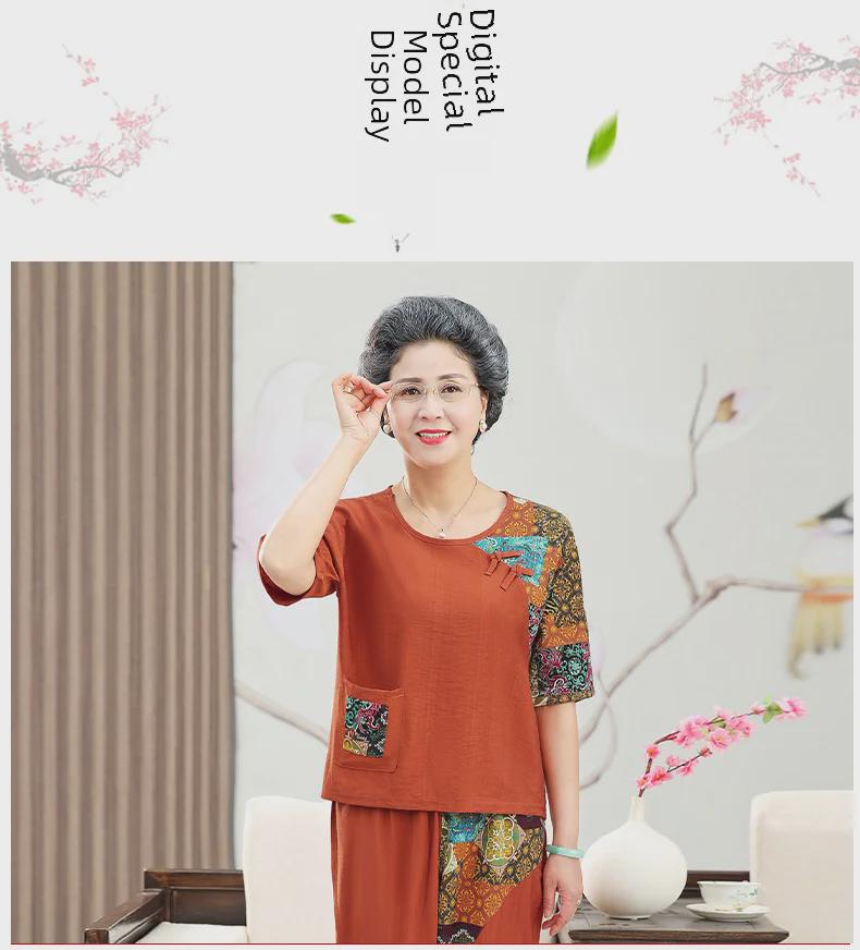 Letní retro oblek ve westernovém stylu: Dvoudílný volný střih pro módní babičky