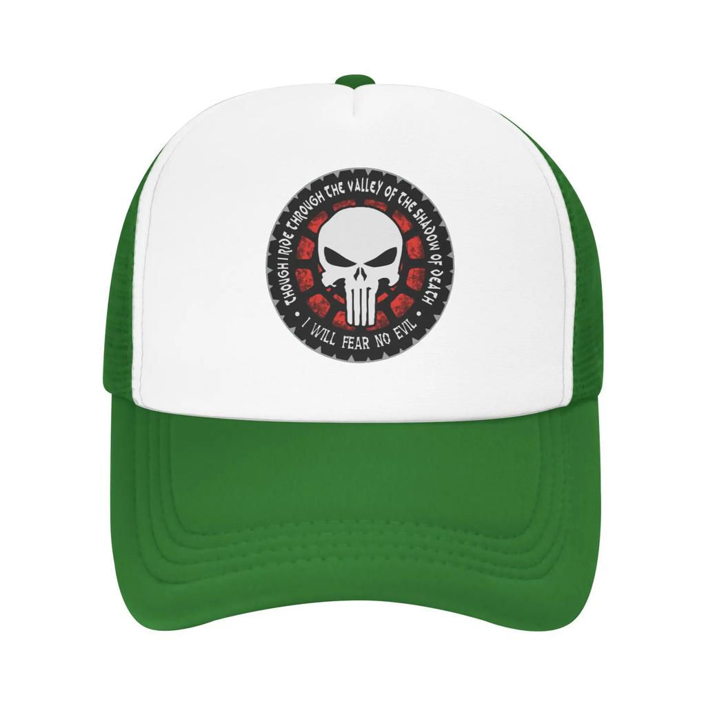 Through The Valley Of The Shadow Of Death Punisher Skeleton Travel Mesh Baseball Caps Men Beach Coquette Hat Hip Hop Trucker Cap