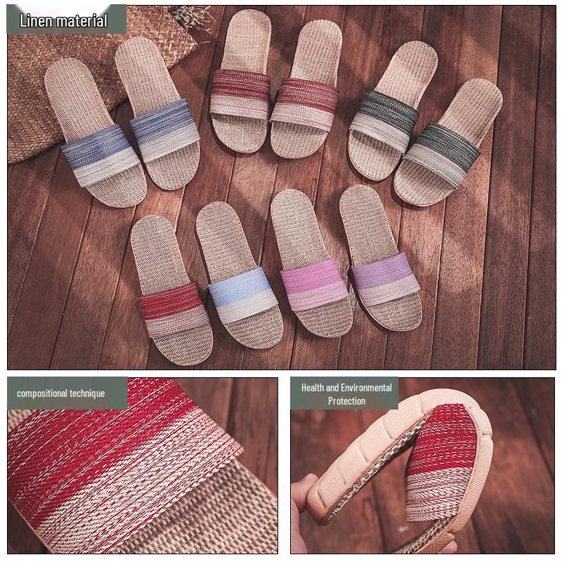 Summer Non-Slip Linen Slippers for Couples - Breathable, Odor-Free Indoor Footwear