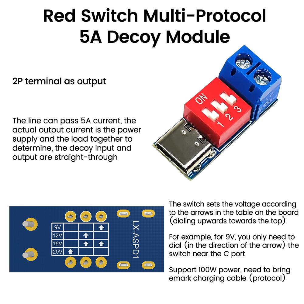 TYPE-C PD Trigger Board Module PD/QC Decoy Board Fast Charge USB Type-c To 5V 9V 12V 20V Charger Power Delivery Boost Module