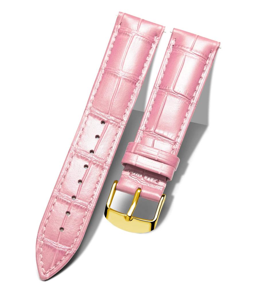 BINLUN Genuine Leather Watch Band, Replacement Watch Strap, Genuine Calfskin, Quick Release, Crocodile Pattern, 10 Colors, 13 Sizes, Unisex