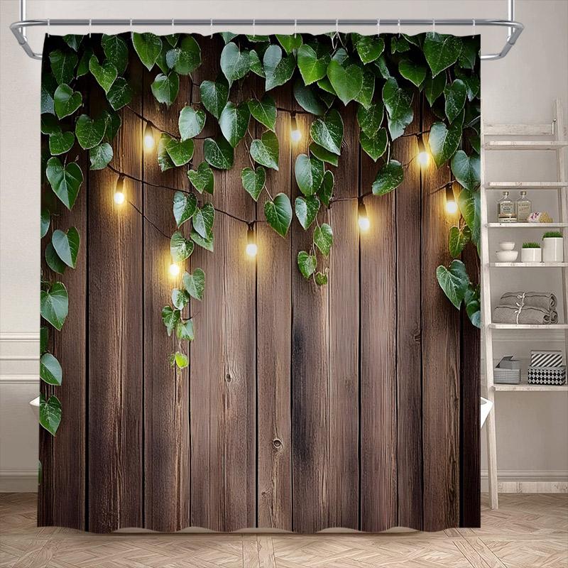 Vintage Brick Wall Green Leaves Shower Curtains Rustic Vine Plant Leaf Grey Stone Polyester Fabric Bathroom Curtain Decorative