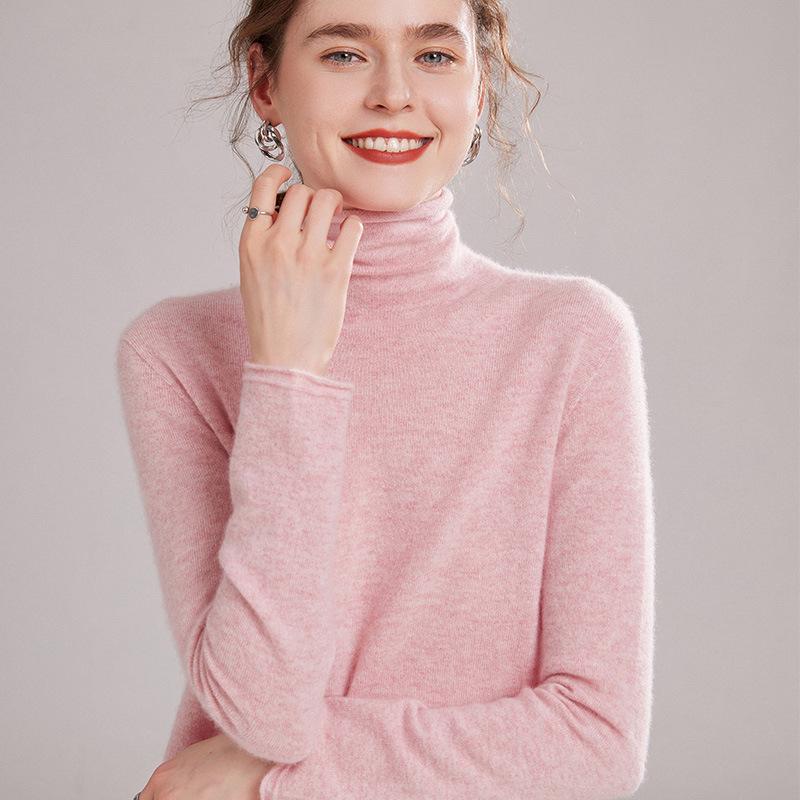 Women’s Cashmere Pile Collar Sweater - High Collar, Knitted, Loose Fit, Slim Inner Layer