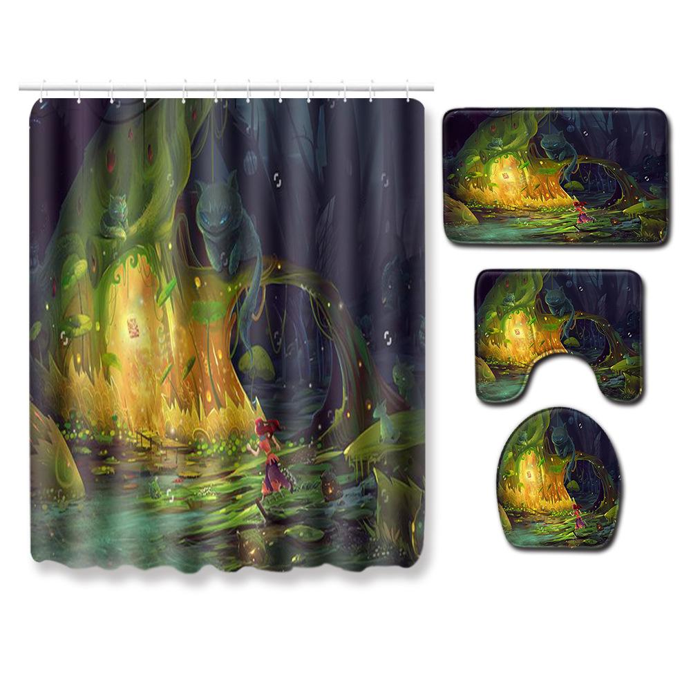 

Healing Tree Hole Bathroom Shower Curtain Floor Mat Toilet Cover Foot Mat Four-Piece Pattern Size Shower curtain 180 * 180cm + 45 * 75cm