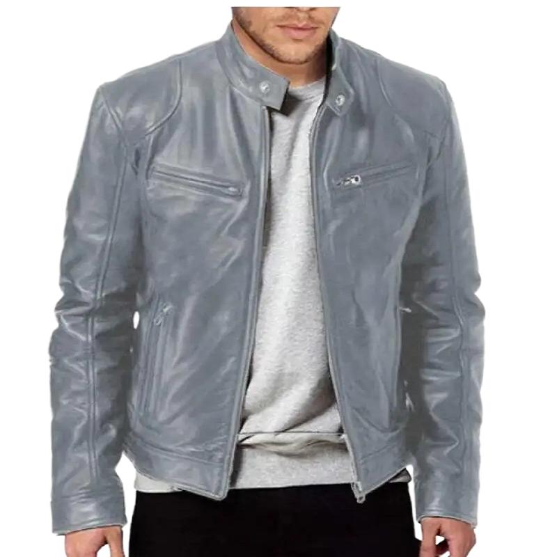 

Чоловіча мотоциклетна шкіряна куртка Slim Fit Коротке пальто з лацканами ПУ Куртки Осіннє вітрозахисне шкіряне пальто Чоловічий одяг 7XL сірий