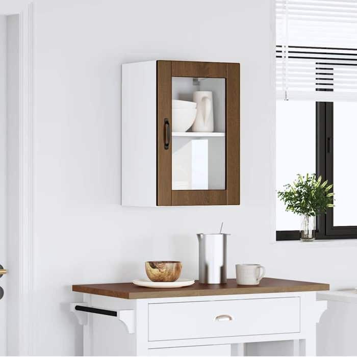 VidaXL Kitchen Wall Cabinet and Glass Door Porto Brown Oak 854014