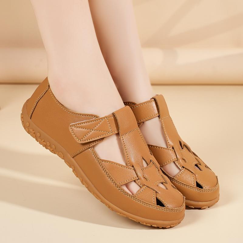 Women's Leather Sandals Summer Essentials Mary Jane Beach Flat Shoes Casual Soft Roman Sandals for Girl Plus Size