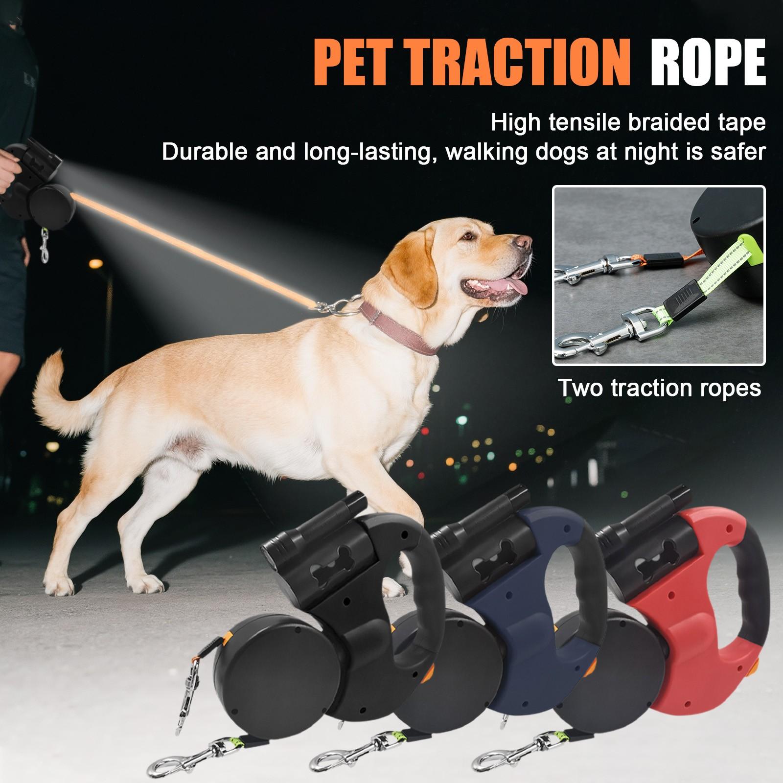 

Heavy-duty Retractable Leash For 2 Dogs, Tangle-free Strap With LED Light, 360° Swivel And Removable Storage Compartment For Easy Mobility One Size чорний