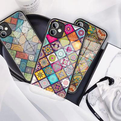 Vintage retro mřížkované květinové pouzdro Mandala Flower Totem Tempered Glass pro iPhone13 12 11 Pro XR XS MAX XS X SE 2020 12 Mini pouzdro