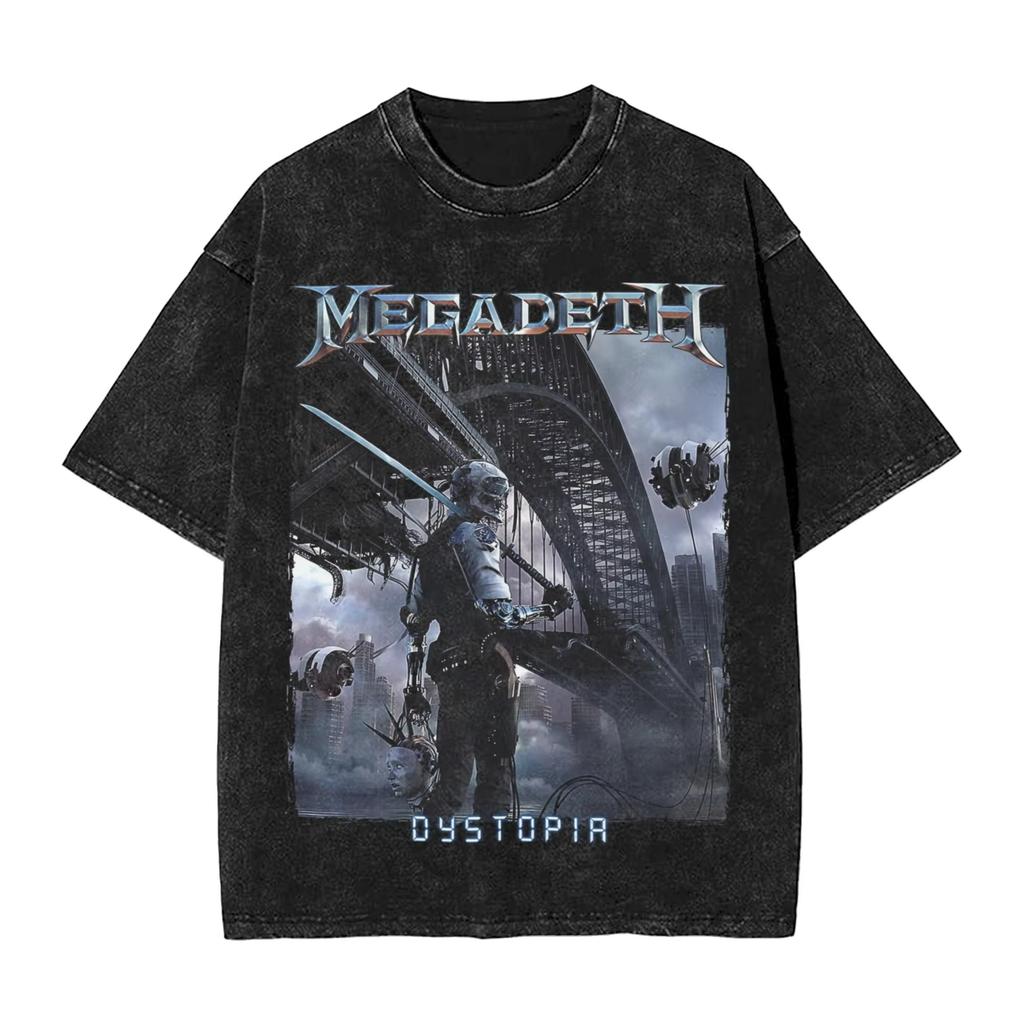 Megadeths Metal Band T Shirt Washed Cotton High Street T-Shirts MegaRock for Men Women Streetwear Summer Tops Tees