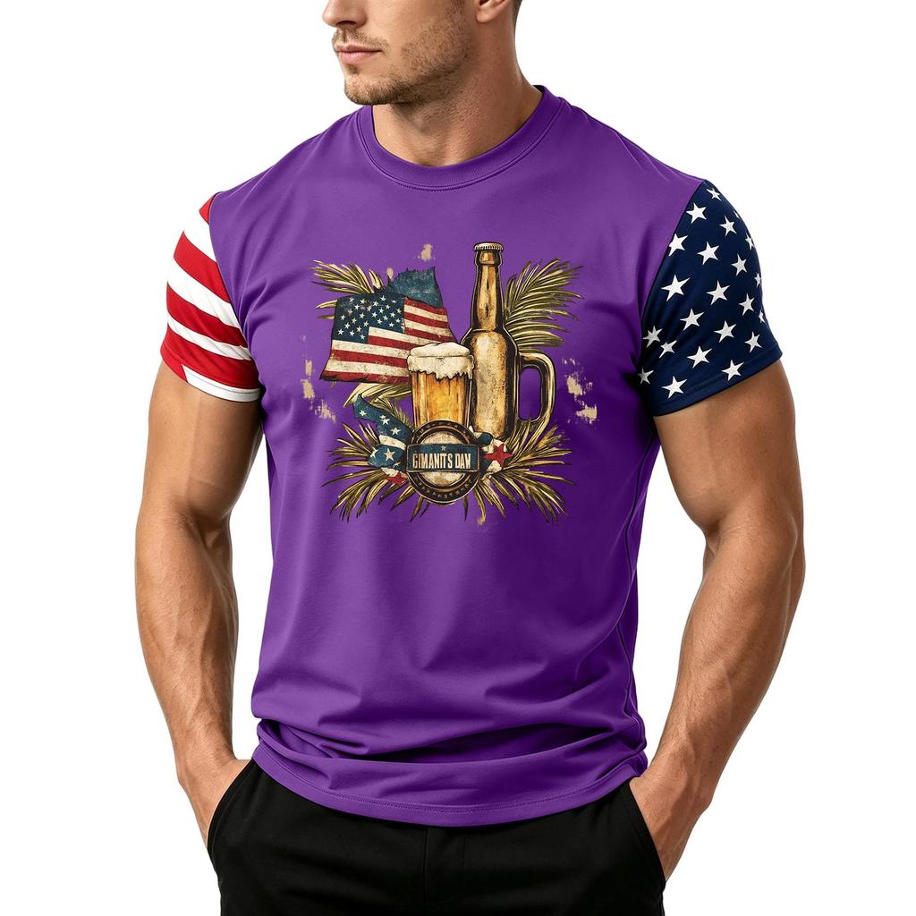 Men's Short Sleeve Loose Fit T Shirt with Flag and Beer Print Casual Crewneck Summer Top for Daily Wear Holiday Events