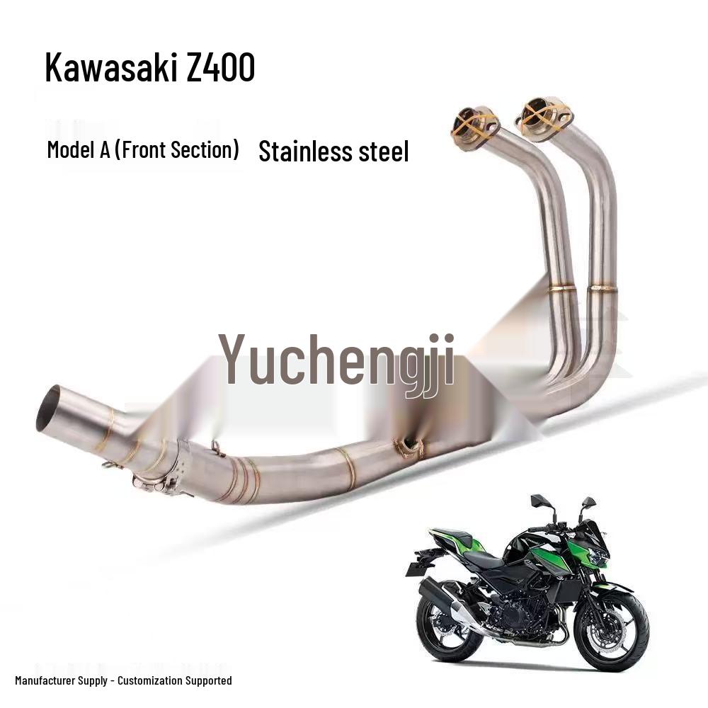 Stainless Steel Front Section for Modified Kawasaki Z400 Exhaust Pipe, Connects to Original Tail Section.