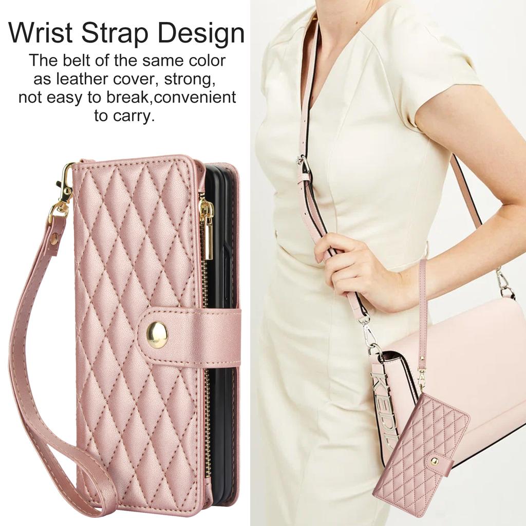 Crossbody Zipper Cards Solt Wallet Leather Case For Samsung Z Fold 7 6 5 4 3 5G Fold6 Fold5 Lanyard Kickstand Bag Pocket Cover