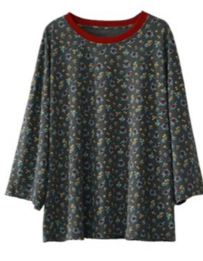 

Johnature Spring Summer Floral Loose Comfortable Crew Neck Pullover Knit T-shirt for Women Tops One size fits all