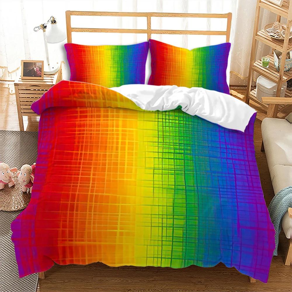 Colorful Stripes Rainbow Bedding Set Soft Comfortable And Breathable Duvet Cover Set 3Pcs Bedclothes Wonderful Gift For Children