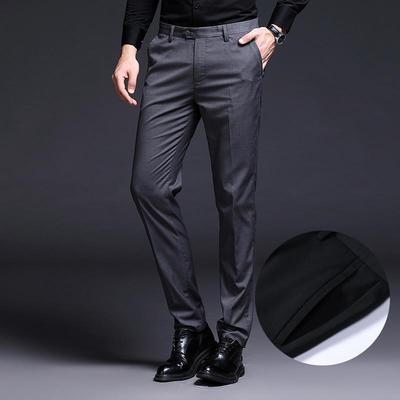 Men's Elastic Slim Fit Business Casual Black Straight-Leg Trousers